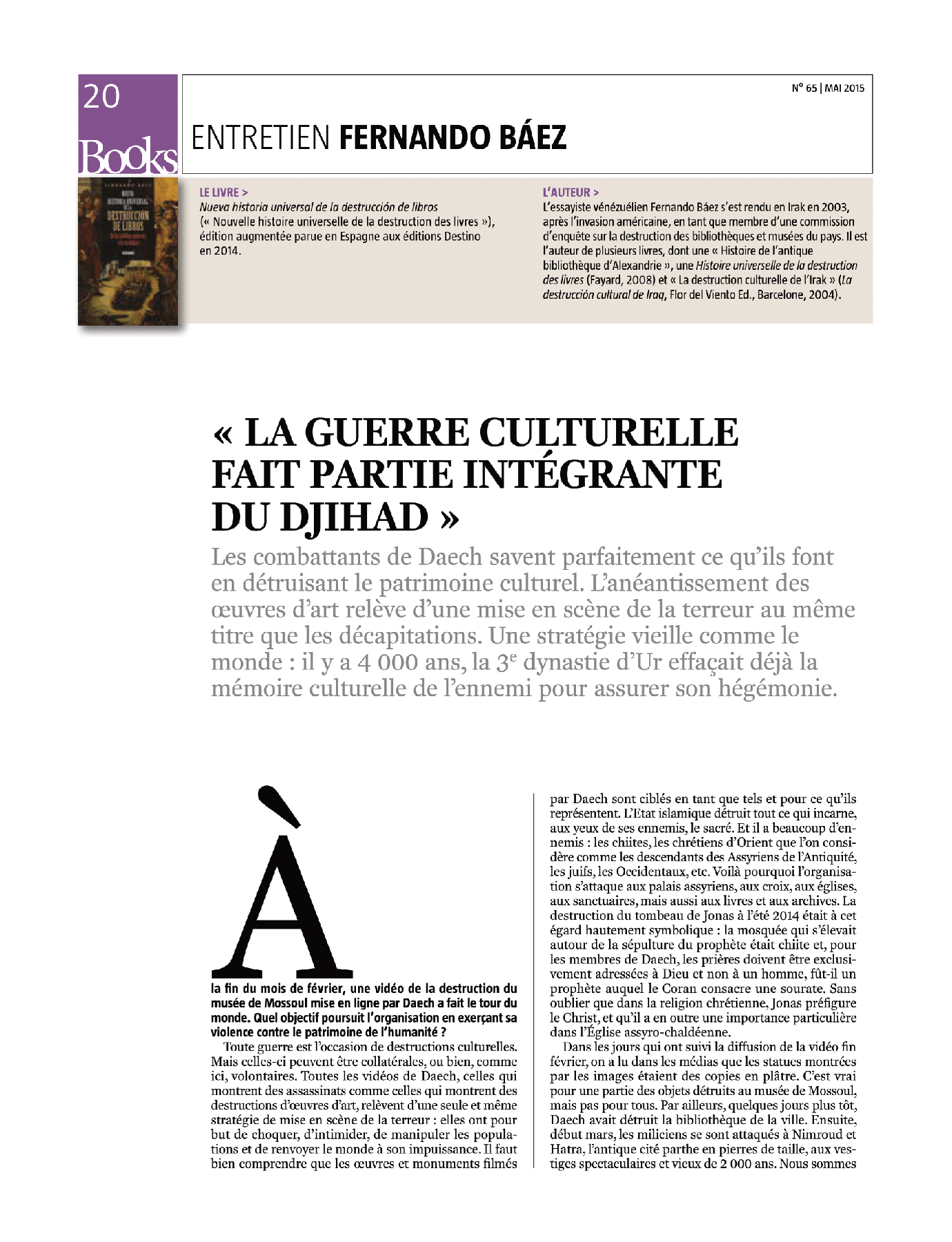 Books magazine interview with Fernando Báez, opening page