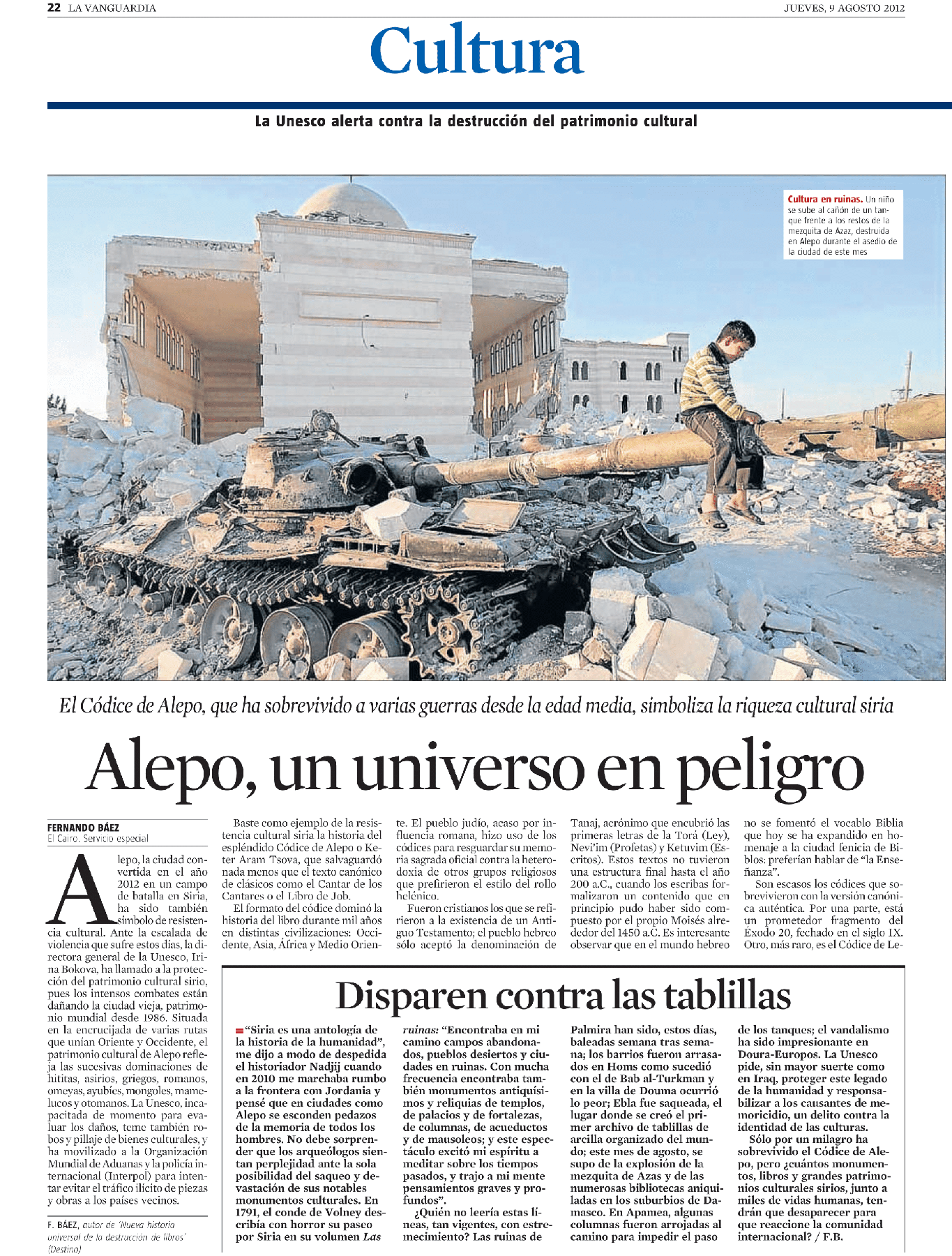 Newspaper culture feature on the destruction of heritage in Aleppo